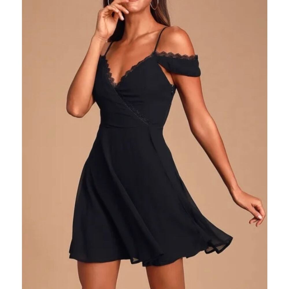 Fit & Flare Little Black Dress Off-Shoulder Lace Details New With Tags Medium - Picture 2 of 9